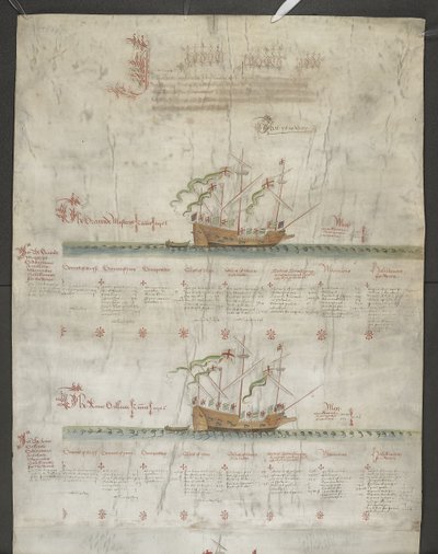 Adicione MS 22047 f.1r, The galleas Grand Mistress e Anne Gallant, de 