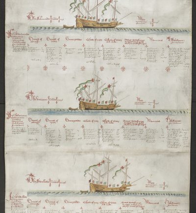 Adicionar MS 22047 f.4r The galleass The Unicorn, e The Swallow, de 