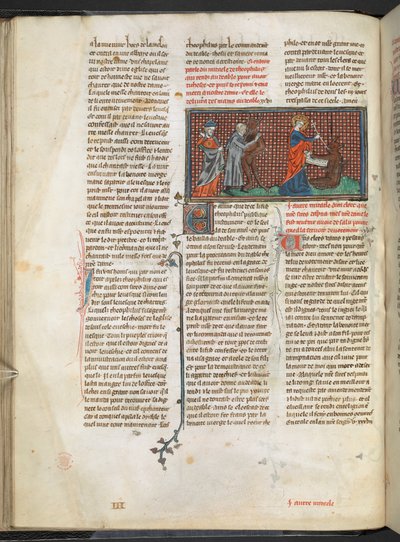 Acrescentar. Ms 17275 fol.29v Theophilus, the Devil and the Virgin Mary (vellum) de English School