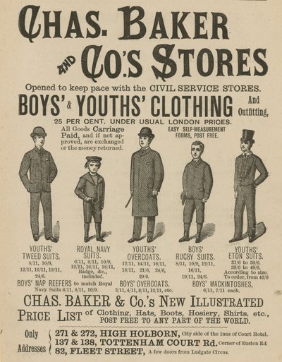 Anúncios de Chas Baker & Cos Stores de English School