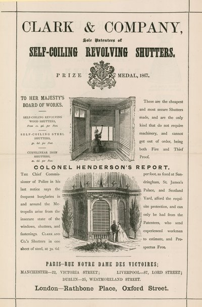 Anúncio for Clark & Company, persianas enroláveis self-enrolando de English School