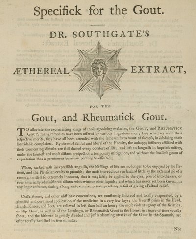 Anúncios de Extrato de Dr Southgates Aethereal para gota e gota reumática de English School