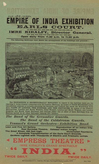 Anúncio para Empire of India Exhibition, Earls Court de English School