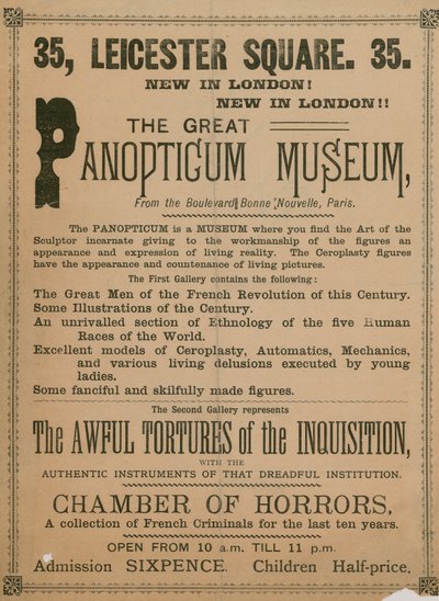Anúncio de O Grande Museu Panóptico, 35 Leicester Square, Londres, 1854 de English School