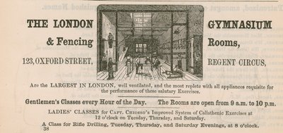 Anúncio para o London Gymnasium & Esgrima Rooms, 123 Oxford Street, Regent Circus de English School