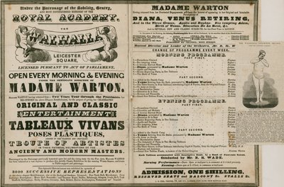 Anúncio para o Walhalla, Leicester Square, sob a direção de Madame Warton de English School