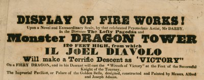 Anúncio para uma exibição de fogos de artifício, Vauxhall Gardens, Londres de English School