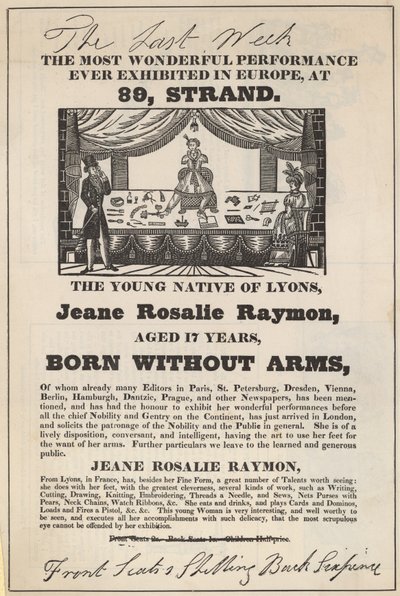 Anúncio para uma aparição por Jeane Rosalie Raymon de English School