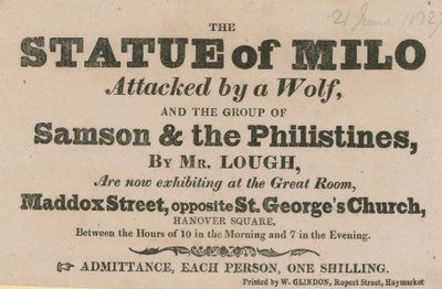 Anúncio para uma exposição da Estátua de Milo atacada por um lobo de English School