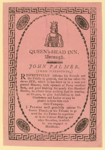 Anúncio para o Queens Head Inn, Borough, Londres de English School
