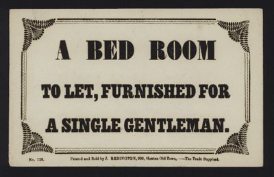 Anúncio: Um quarto de cama para deixar, mobilado para um único cavalheiro (tipo) de English School