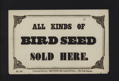 Propaganda: Todos os tipos de sementes de aves vendidos aqui (tipo) de English School