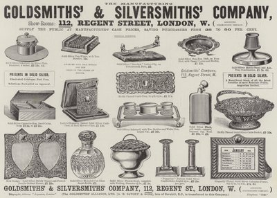 Publicidade, Companhia de ourivesaria e Silversmiths (gravura) de English School