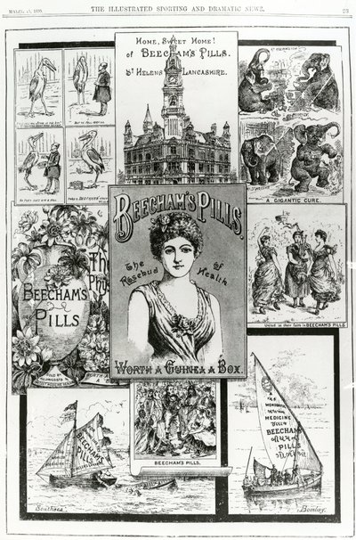 Propaganda para as pílulas de Beechams, o Rosebud of Health, 1890 de English School