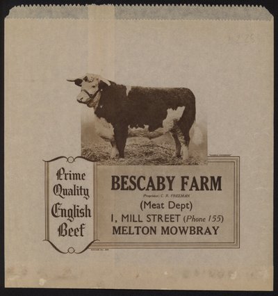 Anúncio para a carne bovina Bescaby Farm de English School