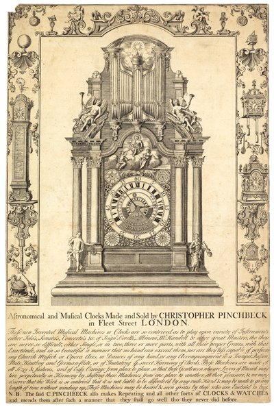 Propaganda para Christopher Pinchbeck Relógios astronômicos e musicais de English School