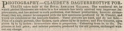Advertisement for Claudets Daguerreotype Portraits de English School