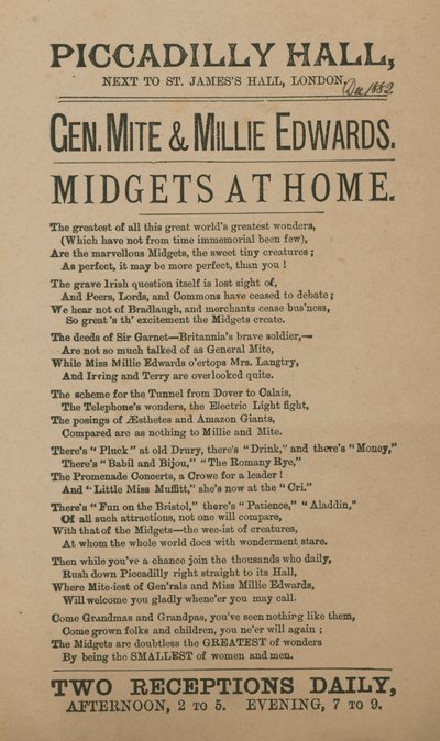 Anúncio para o general Mite e Millie Edwards de English School