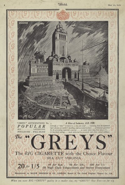 Anúncio para cigarros Greys de English School