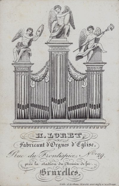 Anúncio para H Loret, criador de órgãos de igreja, Bruxelas, Bélgica (litho) de English School