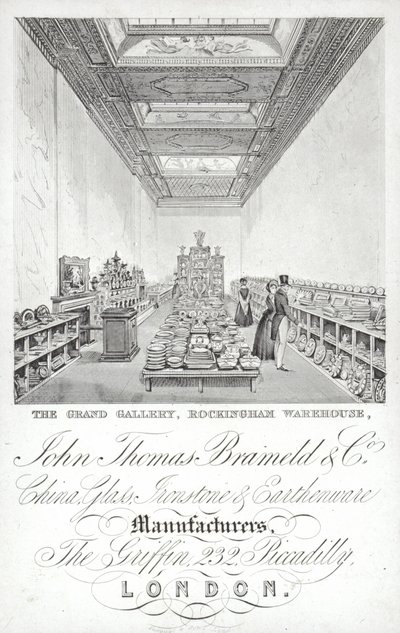 Propaganda para John Thomas Brameld e Co, fabricantes de porcelana, vidro, ferro forjado e faiança, Londres de English School