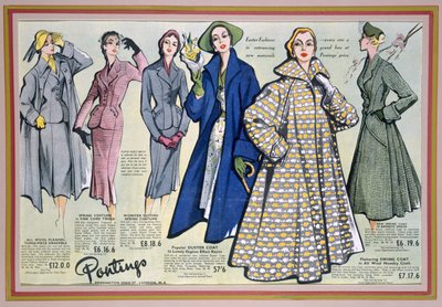 Propaganda para a coleção da primavera de Pontings, os anos 50 de English School