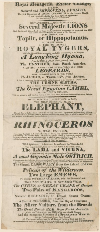 Propaganda para o Menagerie Real, Exeter Change de English School