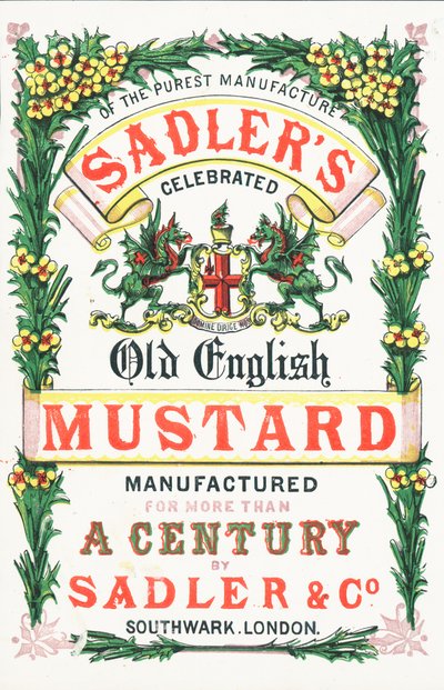 Anúncio para a mostarda inglesa velha de Sadlers de English School