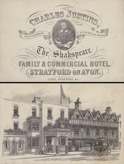 Anúncio para The Shakspeare Hotel, Stratford on Avon, Warwickshire (gravura) de English School