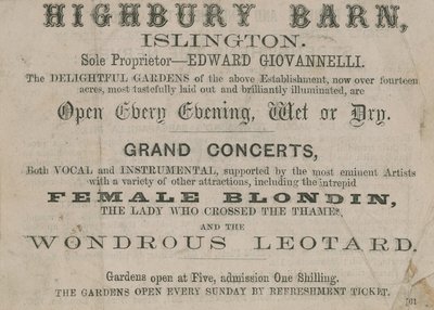 Anúncio para a Highbury Barn Tavern de English School