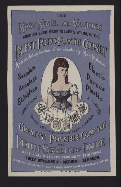 Anúncio para o espartilho Poro-Plástico patenteado (cor litho) de English School
