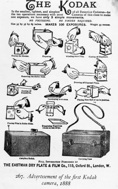 Anúncio da primeira câmera Kodak, 1888 de English School