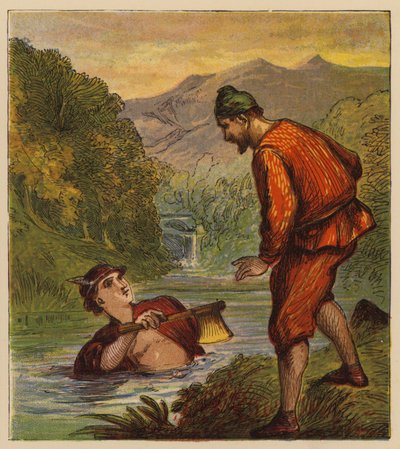 As Fábulas de Esopo: Mercúrio e o Homem da Madeira (cor litho) de English School