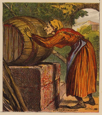 As Fábulas de Esopo: A Mulher e o Balão de Vinho (cor litho) de English School
