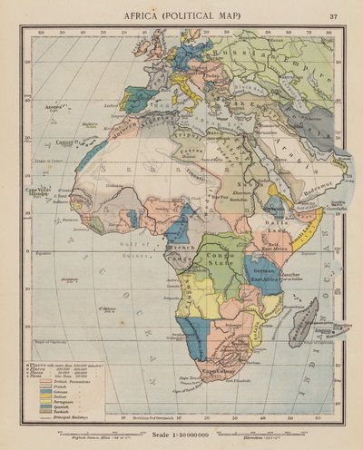 África, Mapa político (litografia a cores) de English School