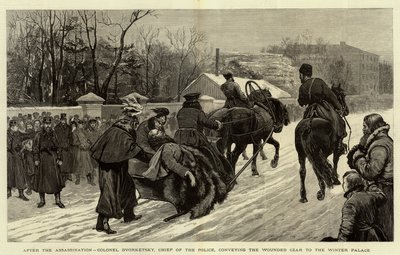 Após o assassinato, o coronel Dvorketsky, chefe da polícia, transportou o czar ferido para o Palácio de Inverno de English School