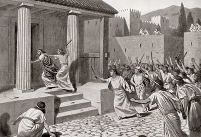Alcander um jovem de Esparta atacando Lycurgus, de Hutchinson