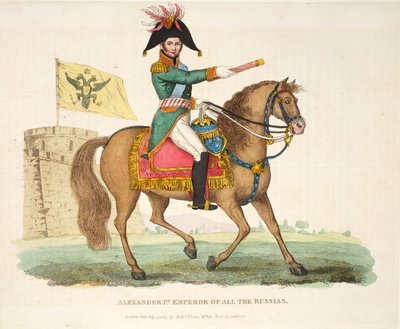 Alexandre I, Imperador de Todas as Russias, bar. por Richard Evans, gravado por Romney, ilustração de um relato histórico da batalha de Waterloo por William Mudford, 1816 de English School