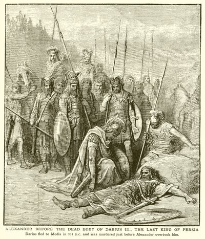 Alexander antes do corpo morto de Dario III, o último rei da Pérsia de English School