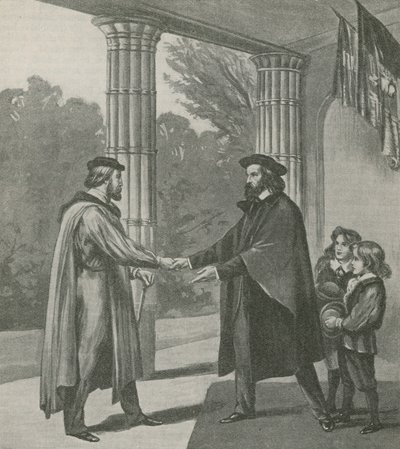 Alfred, Lorde Tennyson, dando as boas-vindas a Giuseppe Garibaldi em sua casa na Ilha de Wight de English School