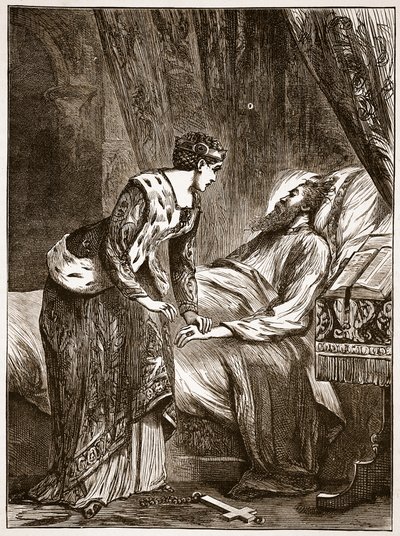 Alice Perrers no leito de morte de Edward III, ilustração da história ilustrada de Cassells da Inglaterra (foto sépia) de English School