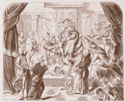 Imagem alegórica de Henrique VIII atropelando o papa Clemente, de uma gravura antiga no Museu Britânico de English School
