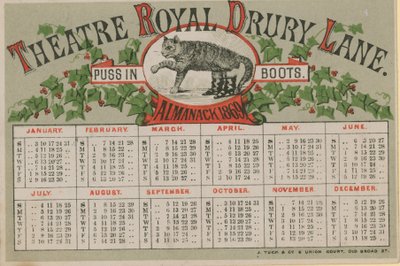 Almanaque de 1869, emitido pelo Theatre Royal Drury Lane de English School