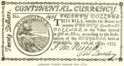 Bill americano de vinte dólares (1775) de English School