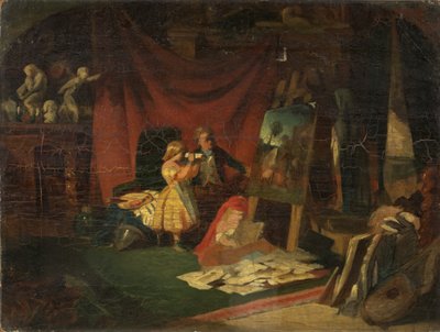 Um Estúdio de Artistas (óleo sobre tela) de English School