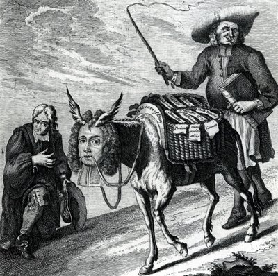 Um burro carregado com os desejos da igreja, 1737 de English School