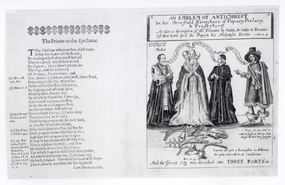Um Emblema do Anticristo em suas Três Hierarquias do Papado, Prelação e Presbitério, 1649 de English School