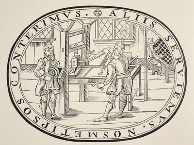 Um escritório de impressão em inglês, 1619 de English School