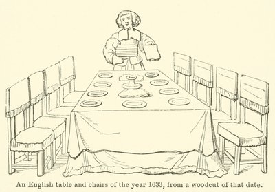 Uma mesa e cadeiras inglesas do ano de 1633, de uma talha daquela data (gravura) de English School
