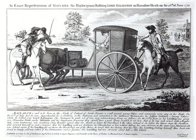 Uma Representação Exata de Maclaine, o ladrão de estradas Robbing Lord Eglington, em Hounslow Heath, no dia 26 de junho de 1750 de English School